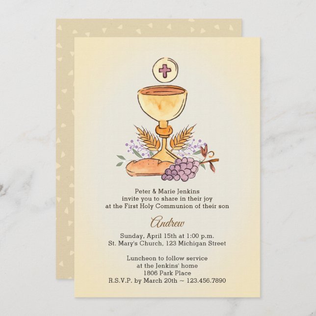 Convite Chalice da Primeira Comunhão (Frente/Verso)