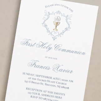 Convite Chalice Host blue crest | First Communion