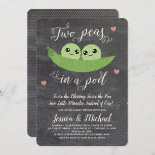 Convite Chalkboard 2 Ervilhas Num Chá de fraldas De Gêmeos