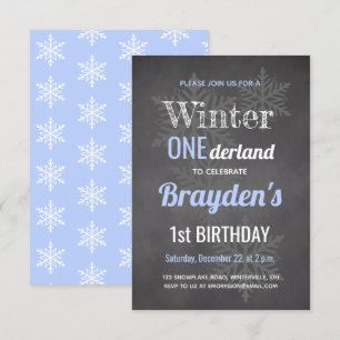 Convite Chalkboard Azul Inverno Onederland 1º Aniversário