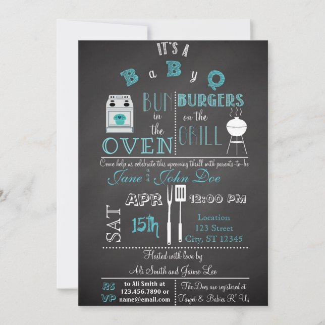 Convite Chalkboard BabyQ blue (Frente)