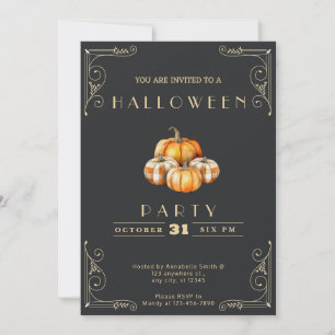 Convite Chalkboard Black and Dourado Rustic Pumpkin Hallow