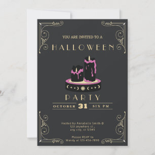 Convite Chalkboard Black & Dourado Black Canders Halloween