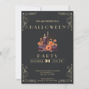 Convite Chalkboard Black & Dourado Canders Pumpkins Hallow