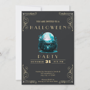 Convite Chalkboard Black & Dourado Crystal Ball Halloween