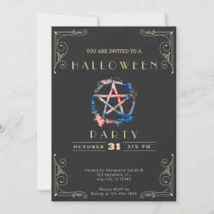 Convite Chalkboard Black & Dourado Pentagrama Halloween