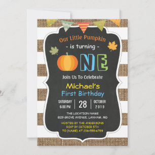 Convite Chalkboard Burlap Cute Pumpkin Bebê Primeiro Aniv