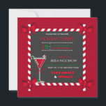 Convite Chalkboard Candy Candy Frame Cocktail Feriado<br><div class="desc">Cana doce armada em um olhar com arcos de canto e cocktail martini em um fundo vermelho de tijolo.</div>