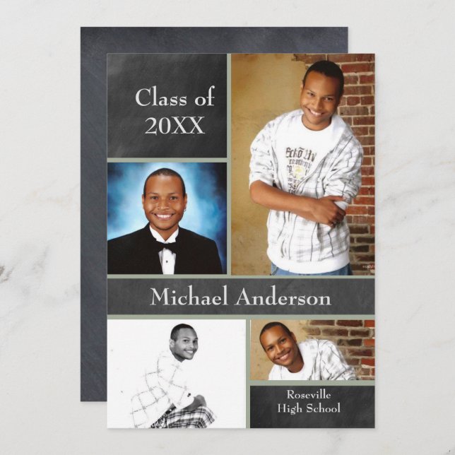 Convite Chalkboard Collage Basketball - Grad Announcement (Frente/Verso)