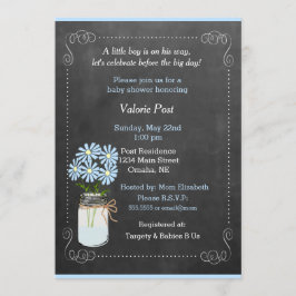 Convite Chalkboard Country Mason Jar Blue Flowers Baby