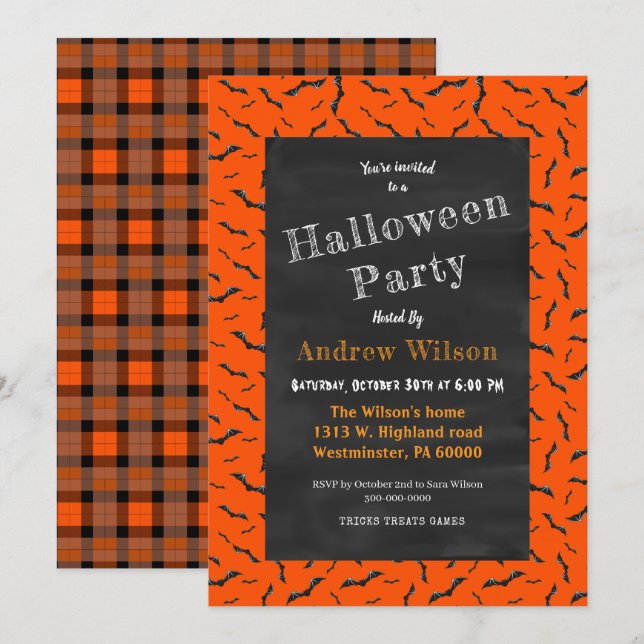 Convite Chalkboard de Halloween (Frente/Verso)