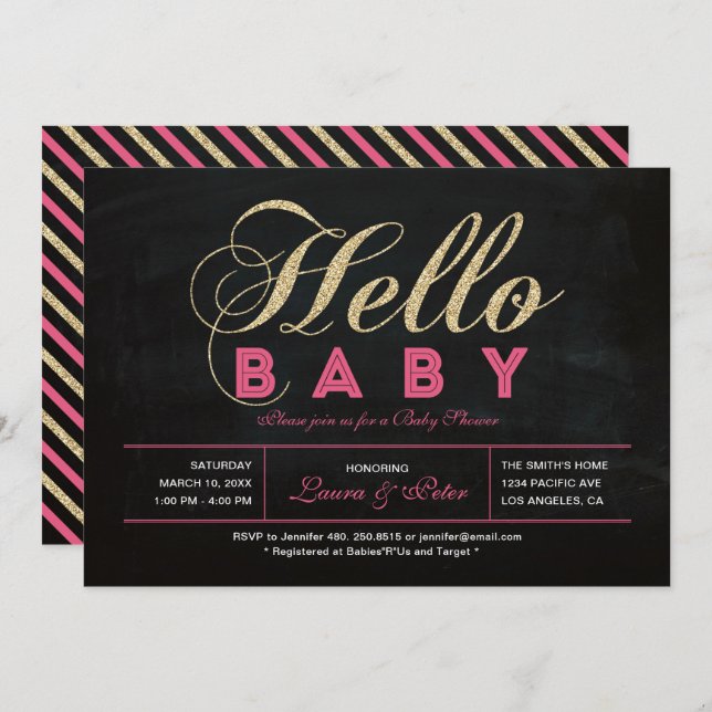 Convite Chalkboard, Dourado | Chá de fraldas de Garota de  (Frente/Verso)