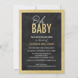 Convite Chalkboard e Douradas Chamadas para Chuveiro de Be