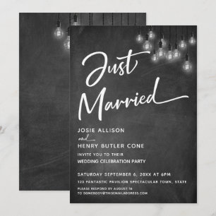 Convite Chalkboard Edison acende Recem casados moderno