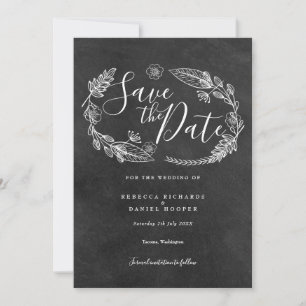 Convite Chalkboard Floral Garland Salvar a Data