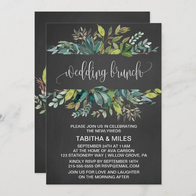 Convite Chalkboard Foliage Wedding Brunch (Frente/Verso)