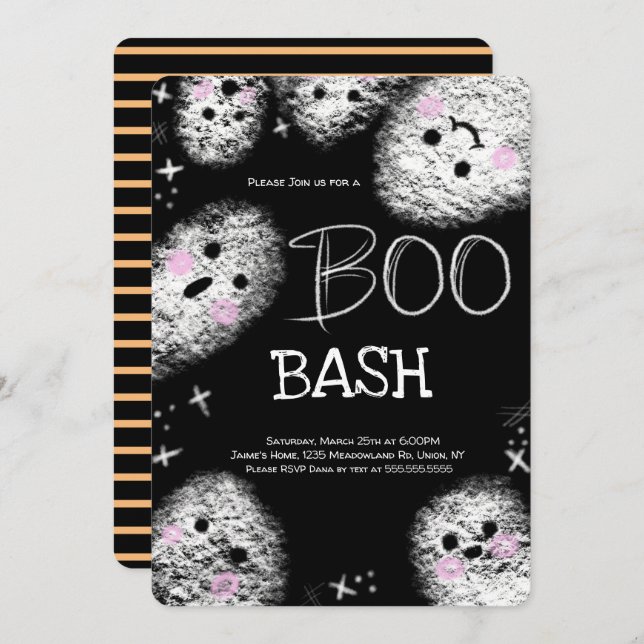 Convite Chalkboard Ghost Boo Costume Halloween Aniversário (Frente/Verso)