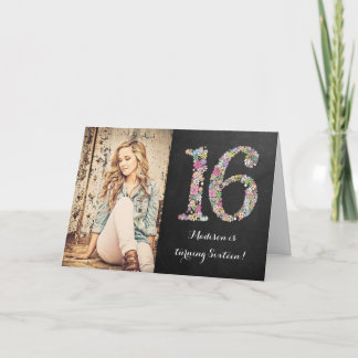 Convite Chalkboard Girls Floral 16th Birthday Party Invite