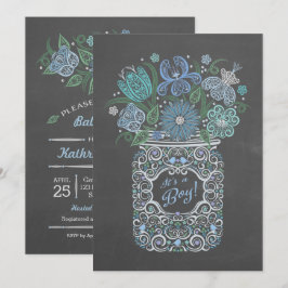 Convite Chalkboard Lacy Mason Baby Shower É um Menino