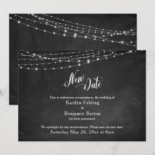 Convite Chalkboard & Lights Adiou casamento "Nova Data"