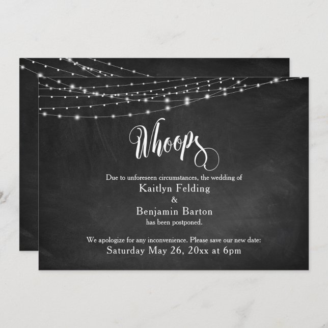 Convite Chalkboard & Lights Adiou Casamento "Whoops" (Frente/Verso)