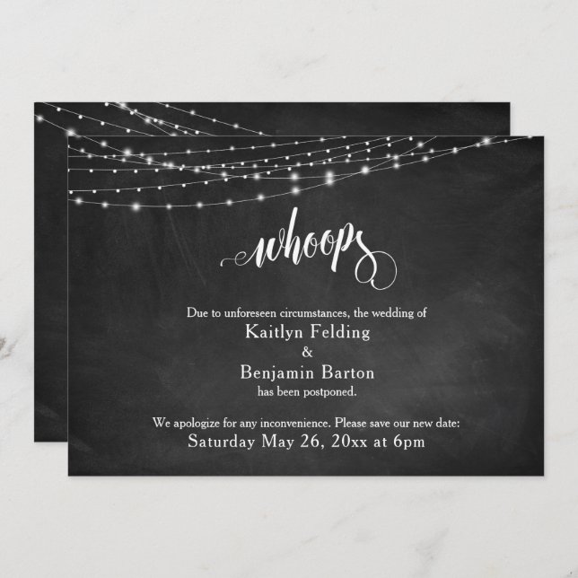 Convite Chalkboard & Lights Adiou Casamento "Whoops" (Frente/Verso)