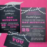 Convite Chalkboard Luz cor-de-rosa escuro Bat Mitzvah Conv<br><div class="desc">Estes convites casuais de chic são perfeitos para qualquer celebração de Bat Mitzvah. Cada linha de texto é perfeitamente personalizável para dizer exatamente o que você quer!</div>