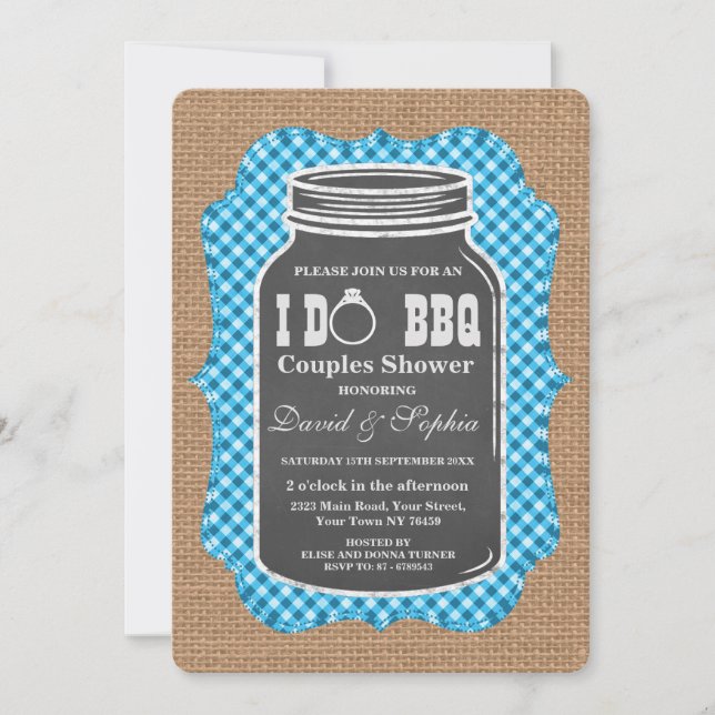 Convite Chalkboard Mason Jar Burlap I DO BBQ Invitation (Frente)