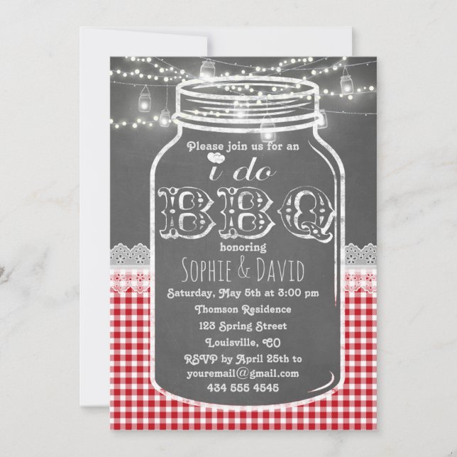 Convite Chalkboard Mason Jar Old Wood I DO BBQ Invite (Frente)