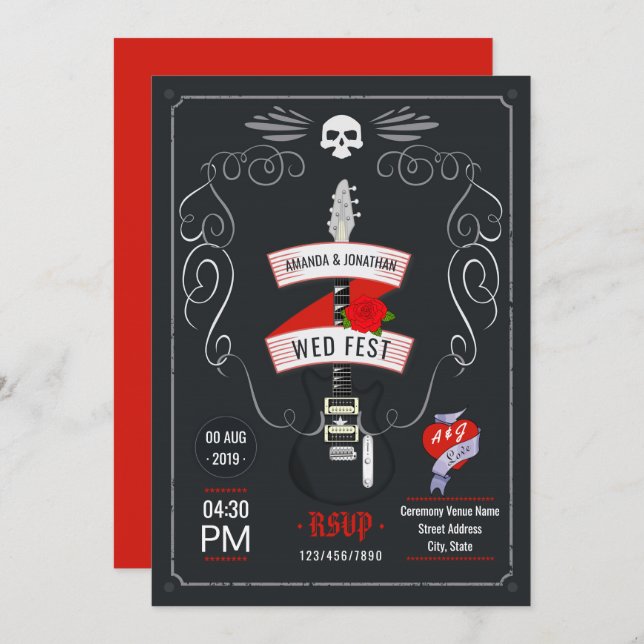 Convite Chalkboard Rock and Roll Wedding (Frente/Verso)