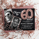 Convite Chalkboard RoseGold Balloons 2 Foto 60º Aniversári<br><div class="desc">Celebrar o marco de entrar nos magníficos anos 60 com esses únicos 'Balões Dourados de Rosa de Chalkboard 60º Convites de Aniversário'. Enriquecidos com um fundo chalkboard rústico e flechas falsas rosa de ouro, estes convida o encanto vintage exude e a elegância moderna. Carregue uma foto da estrela de aniversário,...</div>