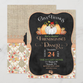 Convite Chalkboard Rústico Country Friendsgiving Burlap