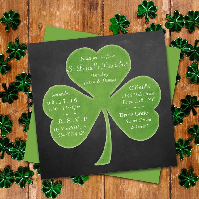 Convite Chalkboard Shamrock St. Patrick's Day Party (Criador carregado)