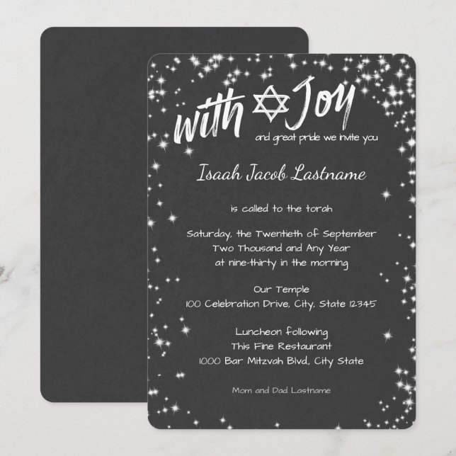 Convite Chalkboard Sparkle Sky Bar Mitzvah (Frente/Verso)