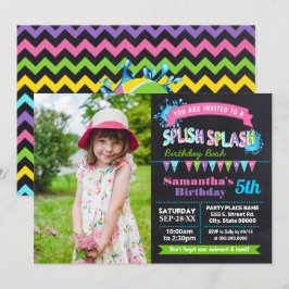 Convite Chalkboard Splash Bash foto rosa de aniversário