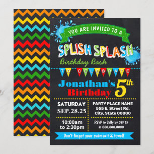 Convite Chalkboard Splish Splash Bash Festa de aniversário