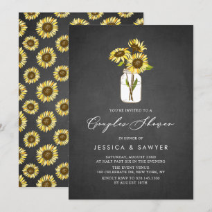 Convite Chalkboard Sunflower em Chá de Casais Mason Jar