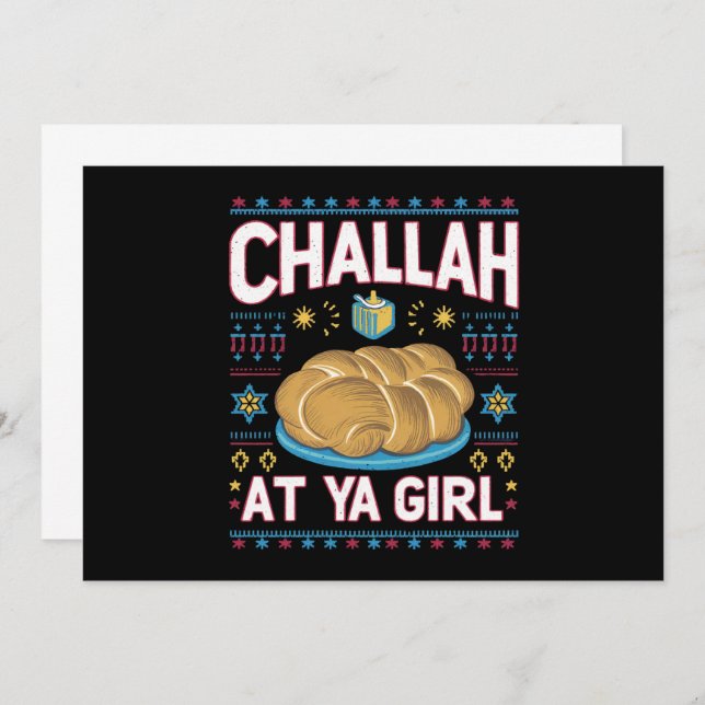 Convite Challah At Ya Girl Comida Divertida de Hanukkah Ch (Frente/Verso)