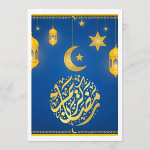 Convite Chamada Arábica Azul e Dourada Festiva do Ramadão