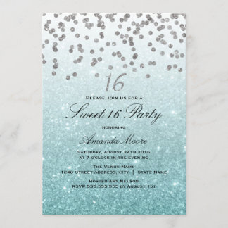 Convite Chamada Blue Glitter Confetti Sweet 16
