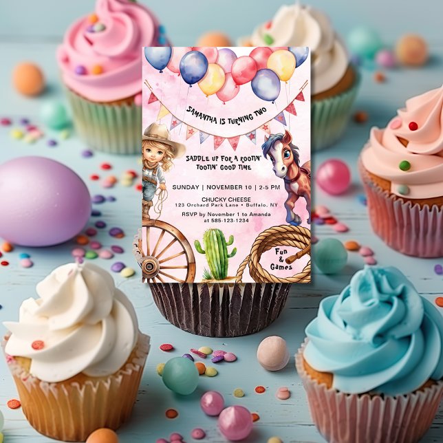 Convite Chamada de Aniversário da Cowgirl Rootin' Tootin (Criador carregado)