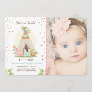 Convite Chamada de aniversário de Wild One Teepee Boho Gir