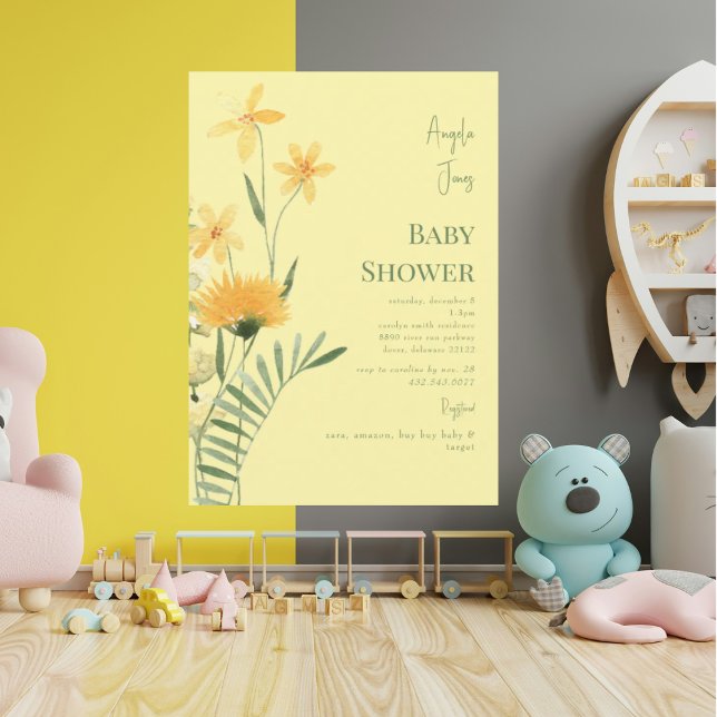 Convite Chamada de Chá de Bebê de Flores Selvagens Amarela (Criador carregado)