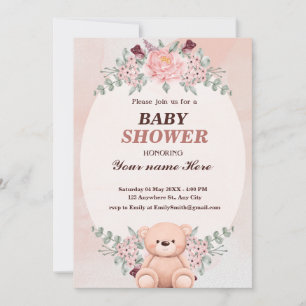Convite Chamada de chá de bebê de urso branco floral