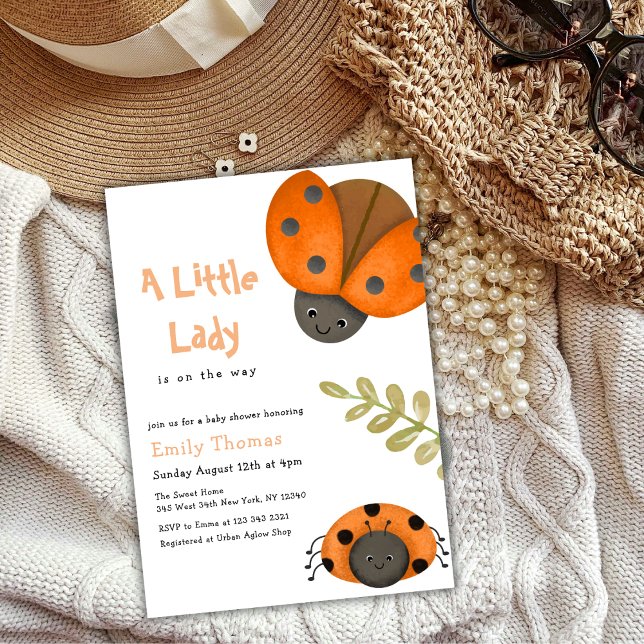 Convite Chamada de Chá de fraldas Ladybug da Cama de Aquar (Cute Watercolor Little Ladybug Baby Shower Invitat Invitation)