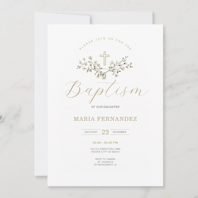 Convite Chamada de Christening de flores silvestres (Frente)