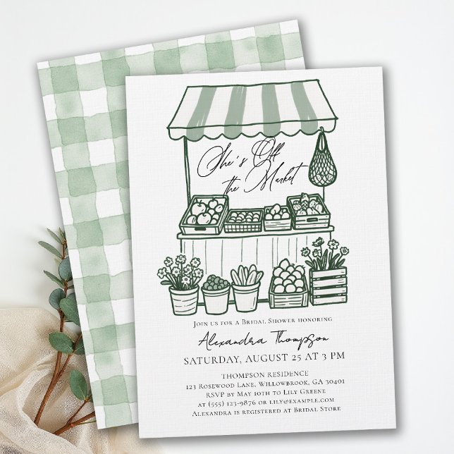 Convite Chamada de Chuveiro de Noiva em Caligrafia Fora do (off the market bridal shower invitation farmers stand hand drawn modern elegant bold calligraphy)