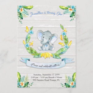 Convite Chamada de Elefante Floral, Menino 1rua