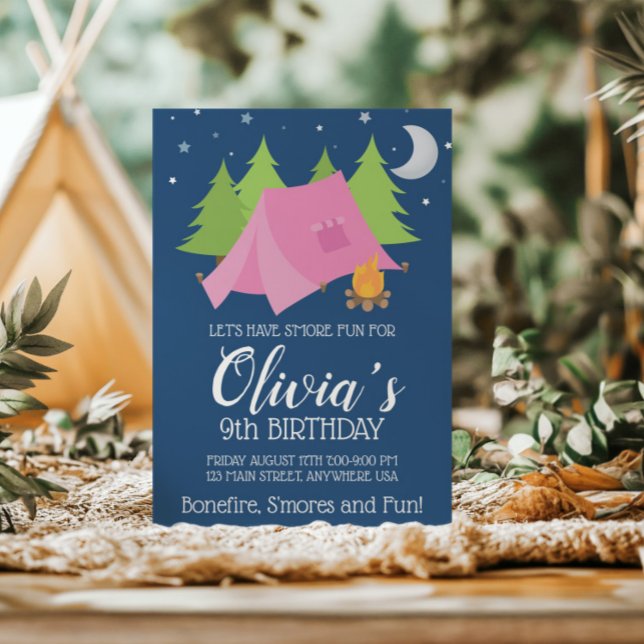 Convite Chamada de festa de aniversário de acampamento das (Criador carregado)