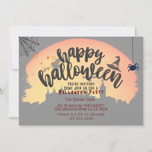 Convite Chamada de festa do Dia das Bruxas, abóbora e noit (Frente)